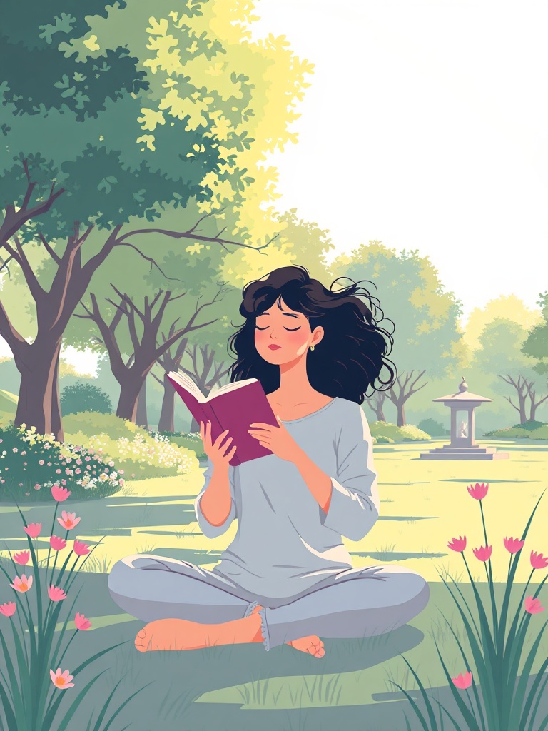 Ilustração de hábitos saudáveis para a mente promovendo bem-estar diário com leveza.